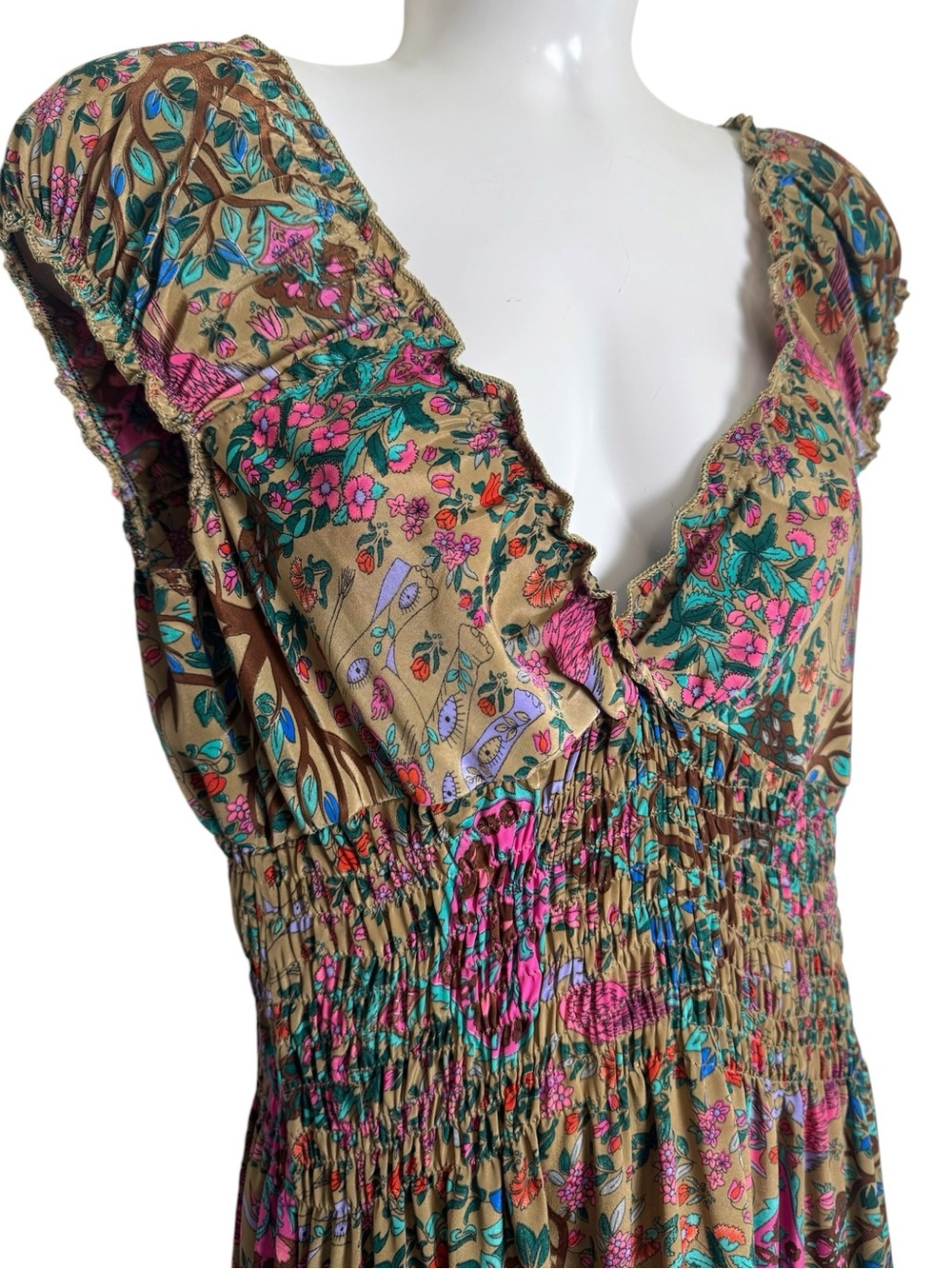 Luna Llena Colorful Bohemian Silk Blend Tired Maxi Dress